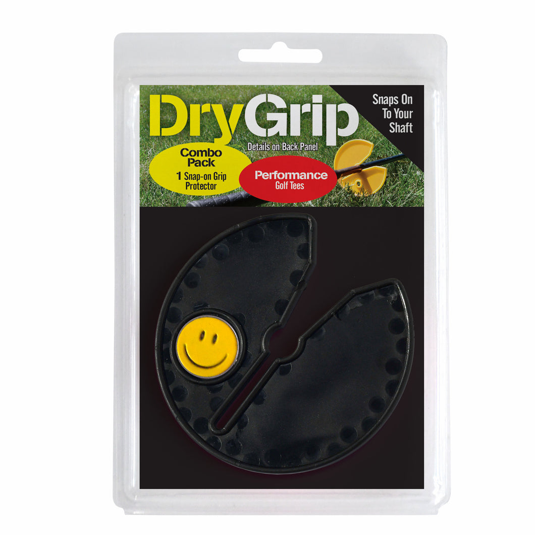 DRY GRIP 4 INCH GOLF CLUB GRIP PROTECTOR WITH MAGNET FOR YOUR GOLF BALL MARKER (GOLF CLUB REST) (PROTECT FROM TOXIC CHEMICALS) WITH BONUS HAT CLIP AND SMILEY FACE GOLF BALL MARKER