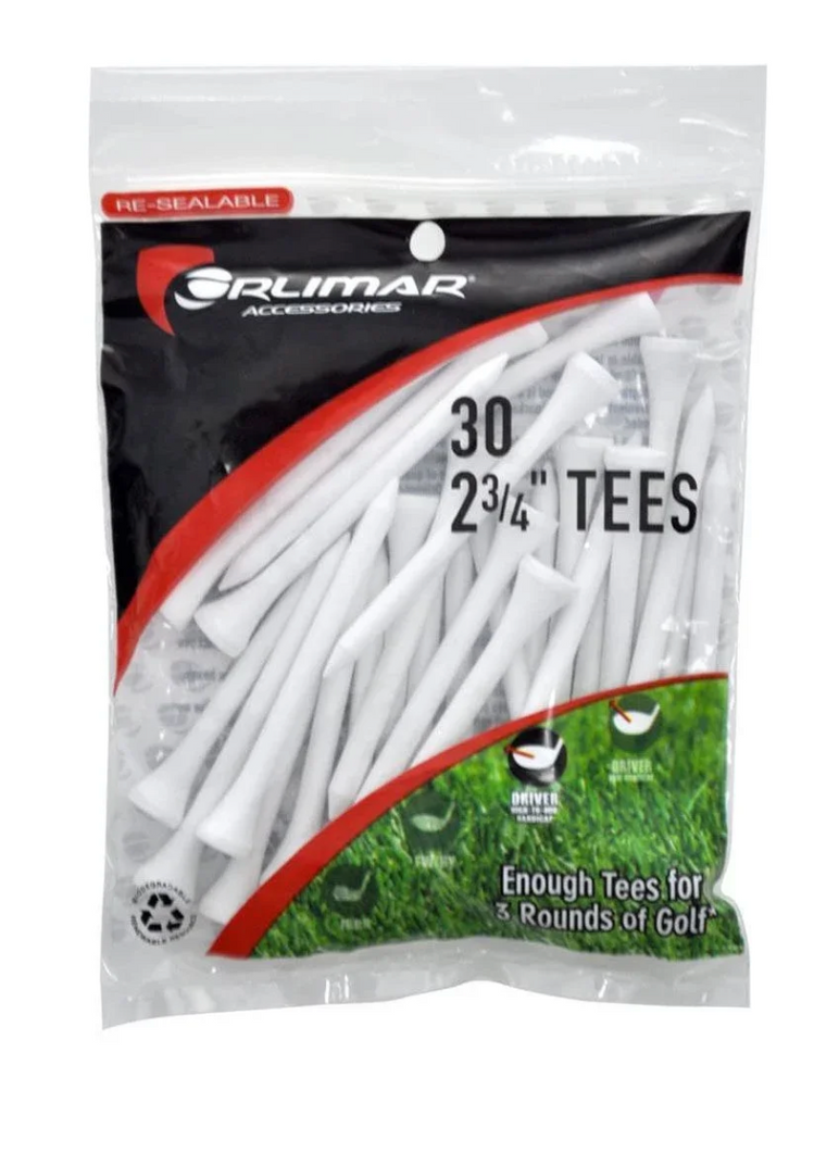 ORLIMAR 30 PACK 2 3/4INCH WHITE TEE'S