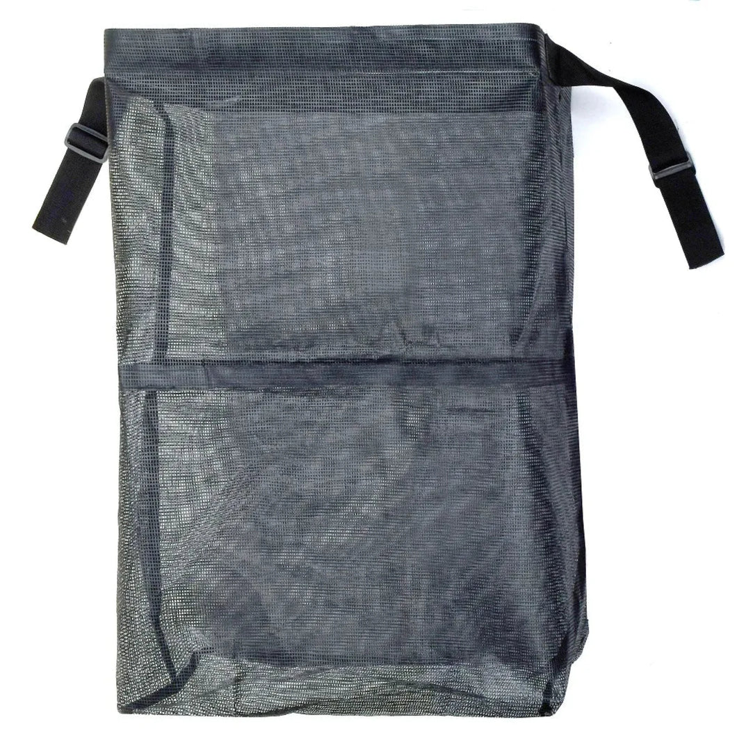 Black mesh bag with straps on a white background 