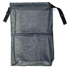 Black mesh bag with straps on a white background