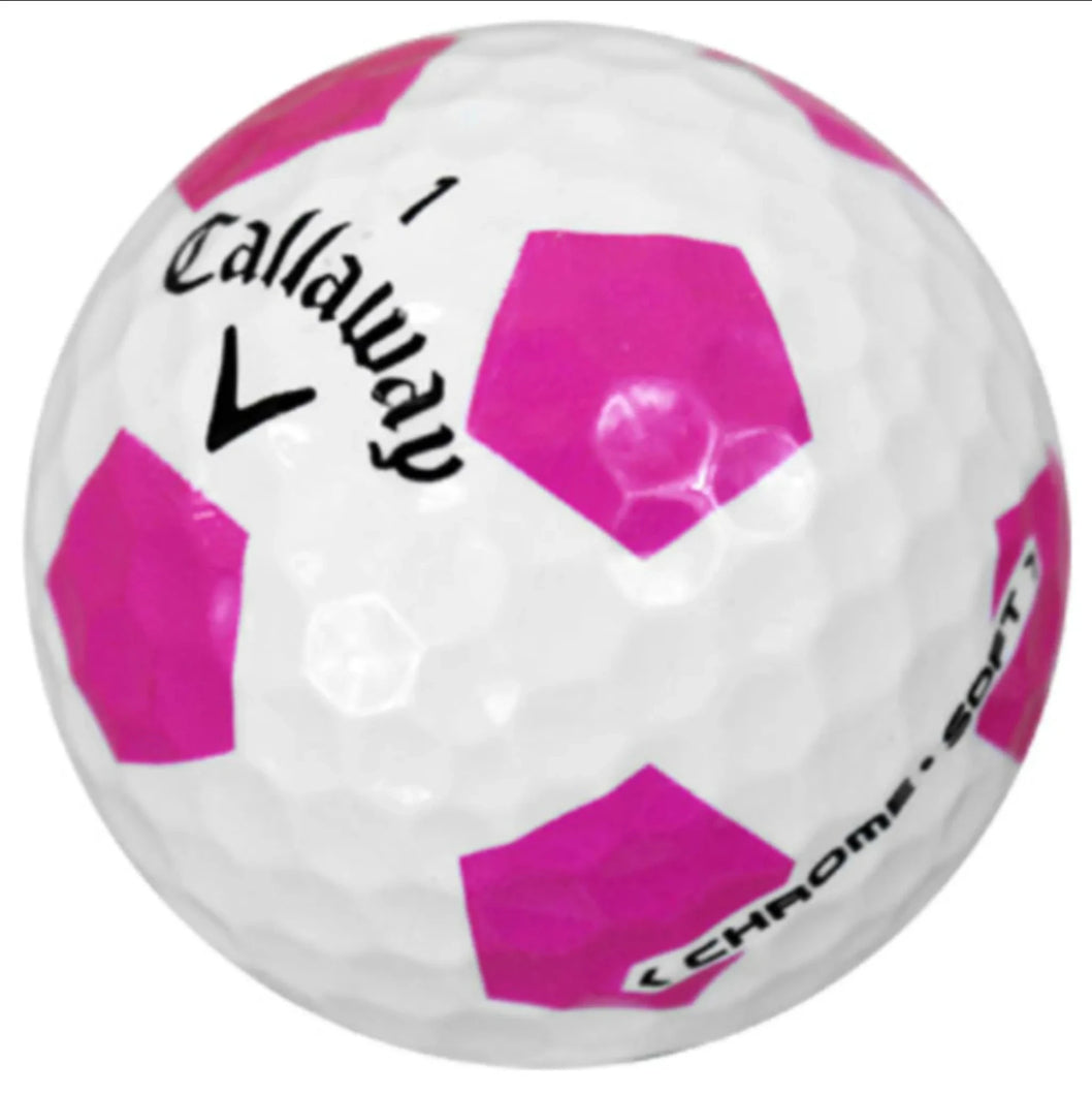 CALLAWAY CHROME SOFT TRUVIS PINK AND WHITE GOLF BALL 