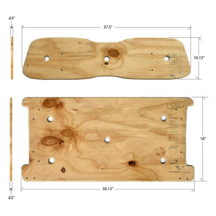 Club Car Post 2000 5/8 Inch Plywood Seats 2 Piece with Predrilled Holes and threaded press inserts for durability It will also come with 12 T-Nuts, 12 Bolts and 12 washers. Hinges not included. 