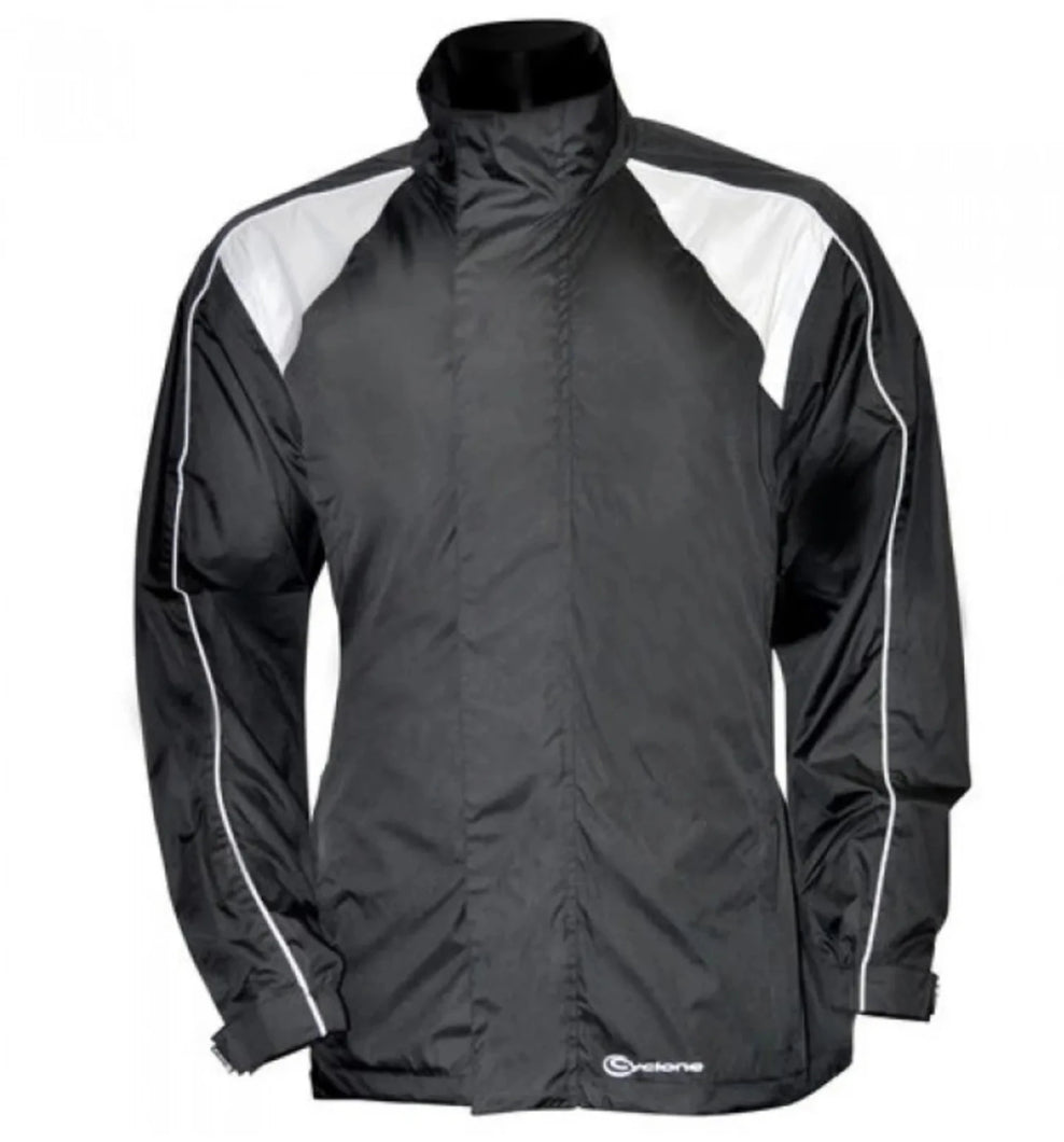 CYCLONE MENS RAIN JACKET. BLACK AND WHITE 
