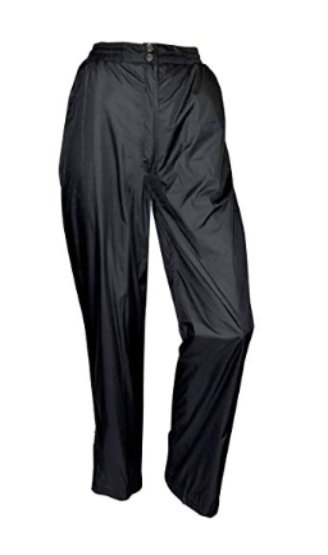 Black rain pants on a white background