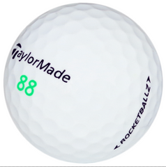 White golf ball with TaylorMade and Rocketballz branding on a white background