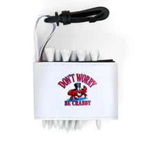 Golf tee holder with 'DON'T WORRY BE CRABBY' text on a white background