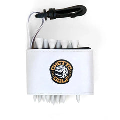 Golf tee holder with 'GHETTO GOLF' text on a white background