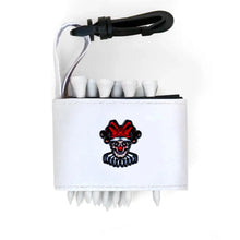 Golf tee holder with black clown design on a white background