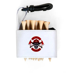 Golf tee holder with 'SKULL HELL WAS FULL FIRE FIGHTER' text on a white background