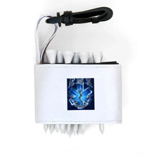 Golf tee holder with 'EMS' text on a white background