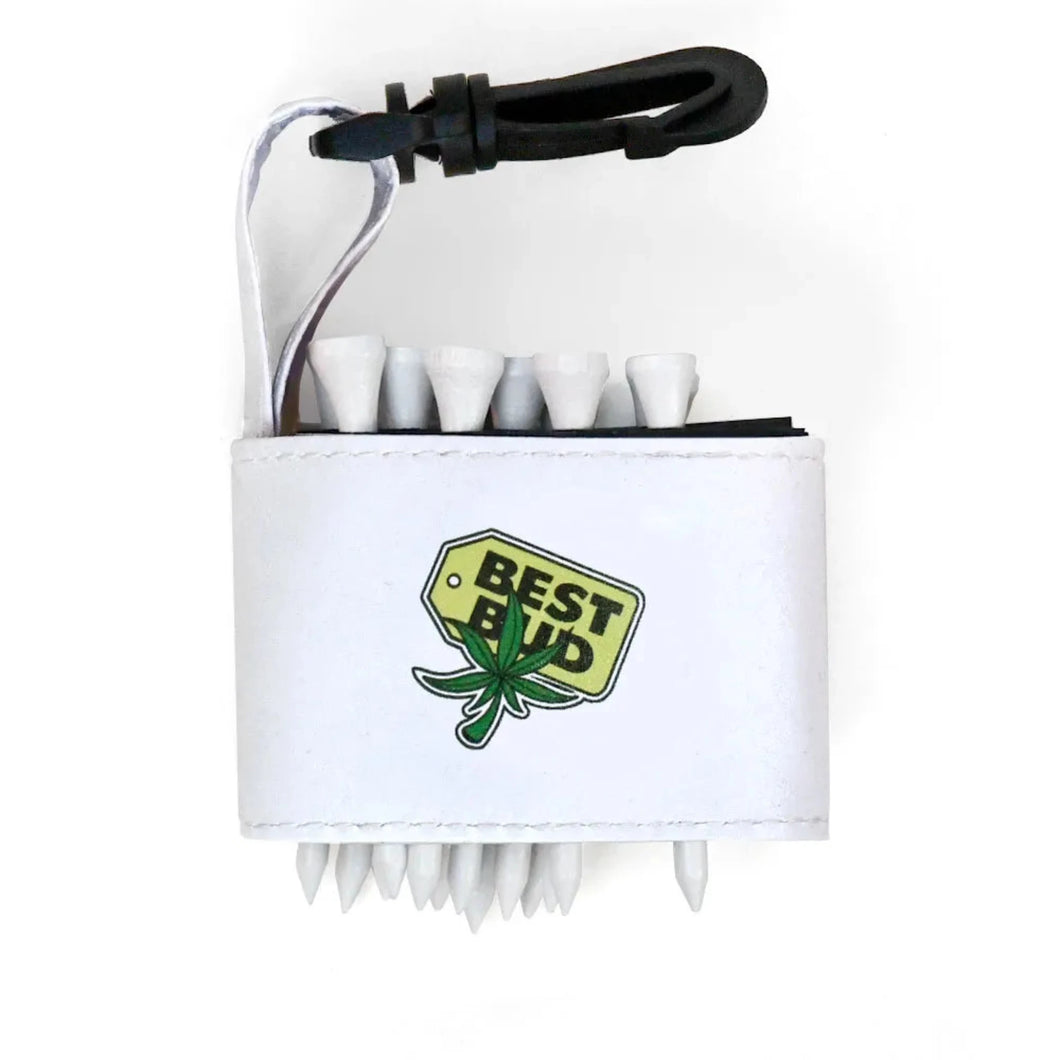 Golf tee holder with 'BEST BUD' text on a white background 
