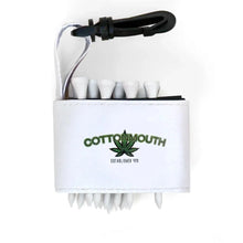 Golf tee holder with 'COTTON MOUTH' text on a white background