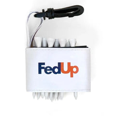 Golf tee holder with 'FEDUP' text on a white background