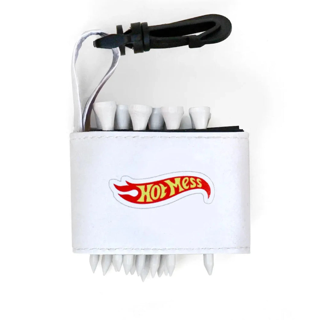 Golf tee holder with 'HOTMESS' text on a white background 