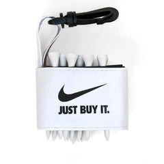 Golf tee holder with 'JUST BUY IT' text on a white background