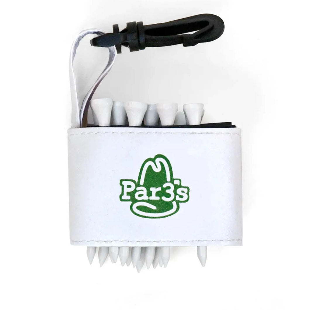 Golf tee holder with 'PAR 3'S' text on a white background