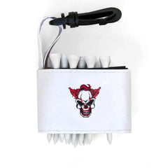 Golf tee holder with 'SCARY CLOWN RED HAIR' text on a white background