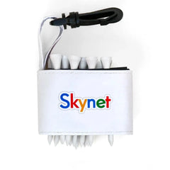 Golf tee holder with 'SKYNET' text on a white background