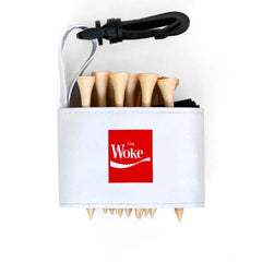 Golf tee holder with 'ENJOY WOKE' text on a white background