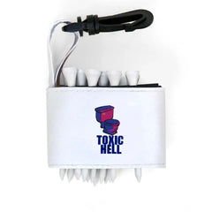 Golf tee holder with 'TOXIC HELL' text on a white background