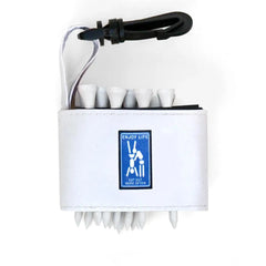 Golf tee holder with 'ENJOY LIFE EAT OUT MORE OFTEN' text on a white background