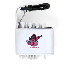 Golf tee holder with 'FEMALE SNIPER PINK' text on a white background