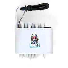 Golf tee holder with 'NURSE WITH NEEDLE' text on a white background