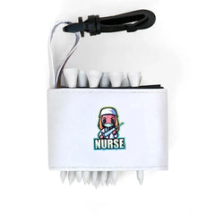 Golf tee holder with 'NURSE WITH NEEDLE' text on a white background