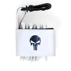 Golf tee holder with 'SKULL WITH BLUE LIVES MATTER FLAG' text on a white background
