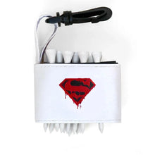 Golf tee holder with 'SUPER S' text on a white background