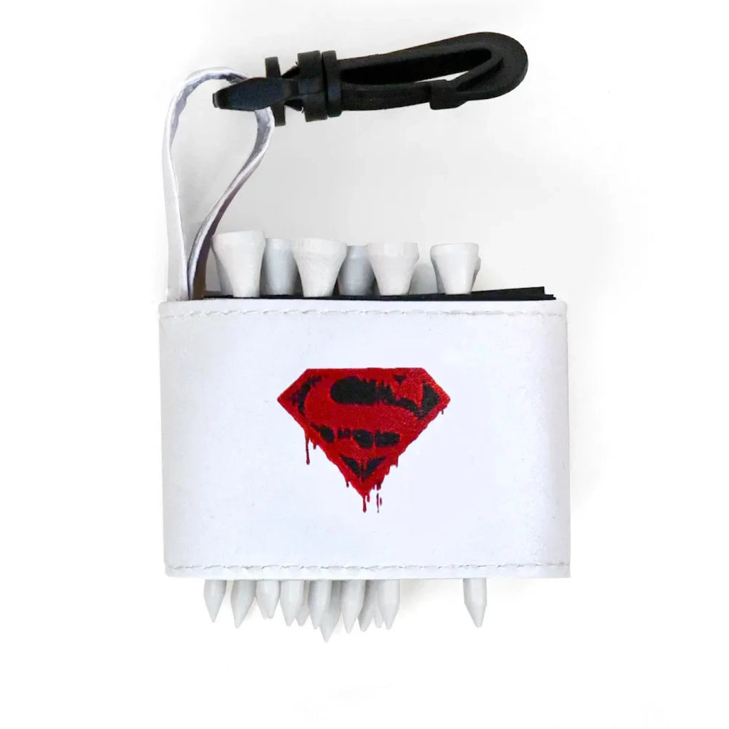 Golf tee holder with 'SUPER S' text on a white background 