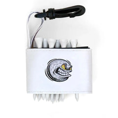 Golf tee holder with 'GOLF BALL WITH FACE' text on a white background