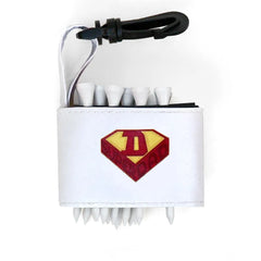 Golf tee holder with 'SUPER DAD' text on a white background