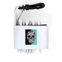 Golf tee holder with 'SKULL WITH FLOWERS' text on a white background
