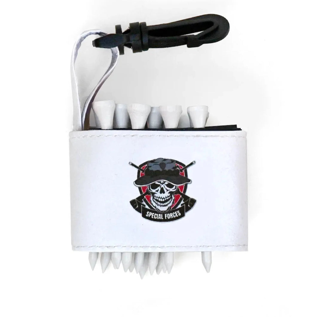 Golf tee holder with 'SPECIAL FORCES' text on a white background 