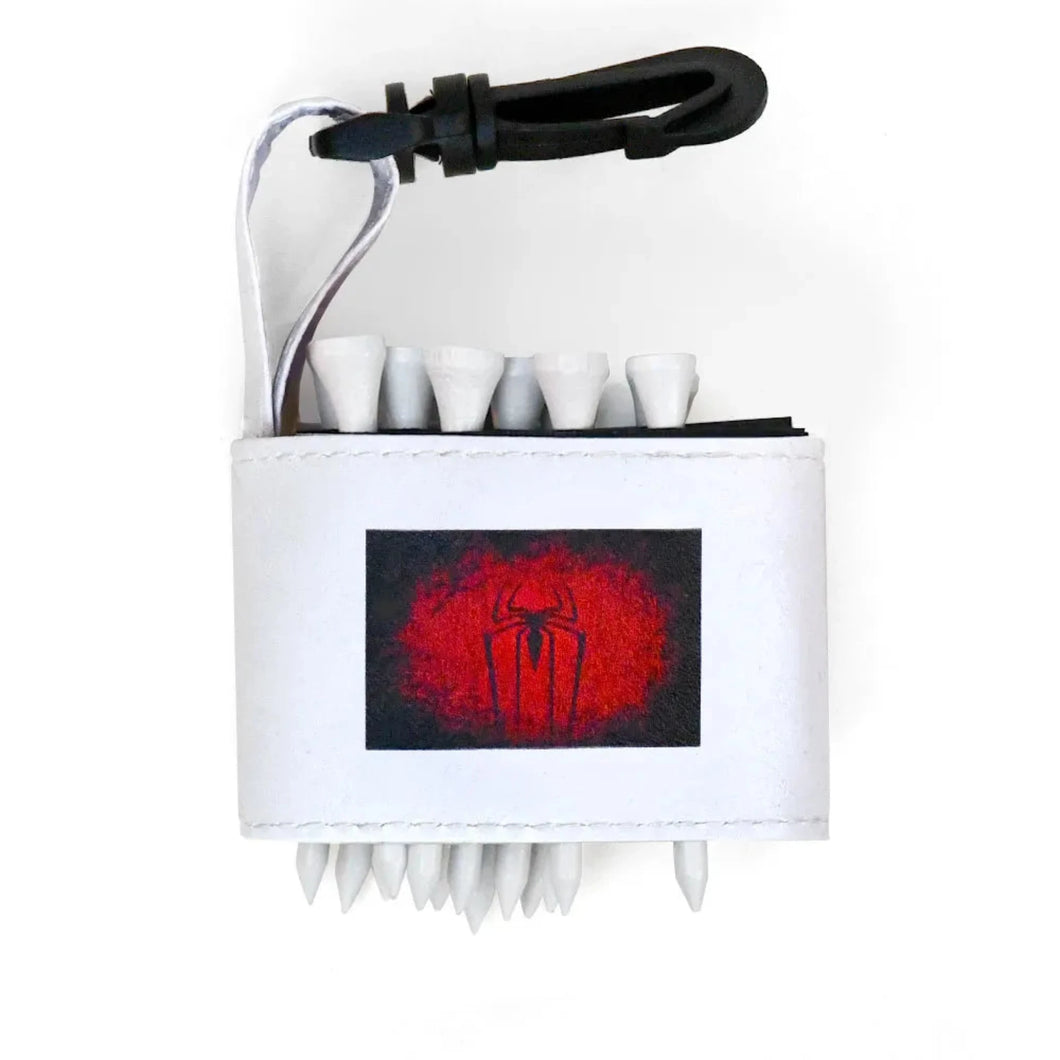 Golf tee holder with 'SPIDER' text on a white background 