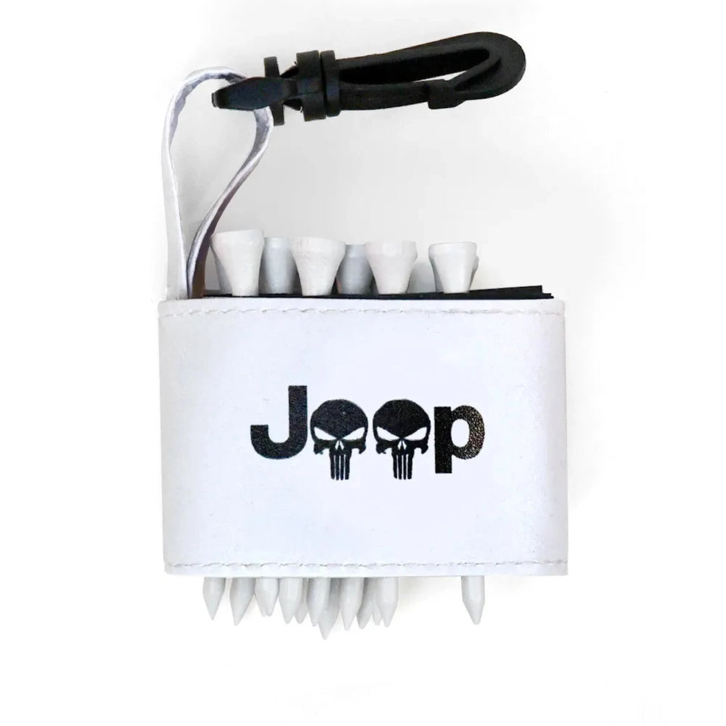 Golf tee holder with 'SKULLS' text on a white background 