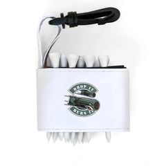 Golf tee holder with 'DROP IT BURN IT' text on a white background