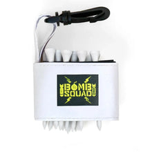 Golf tee holder with 'BOMB SQUAD' text on a white background
