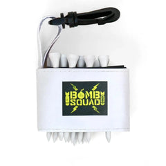 Golf tee holder with 'BOMB SQUAD' text on a white background
