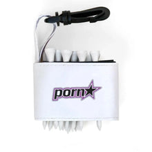 Golf tee holder with 'PORN' text on a white background