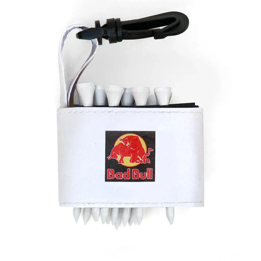 Golf tee holder with 'BAD BULL' text on a white background 