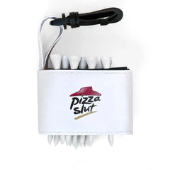 Golf tee holder with 'PIZZA SLUT' text on a white background