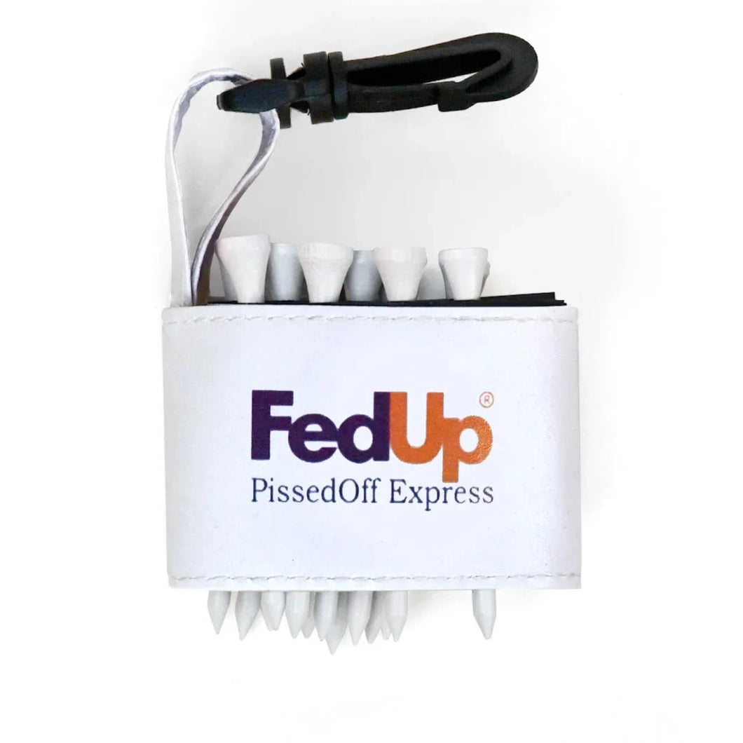 Golf tee holder with 'FEDUP' text on a white background 