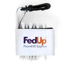 Golf tee holder with 'FEDUP' text on a white background